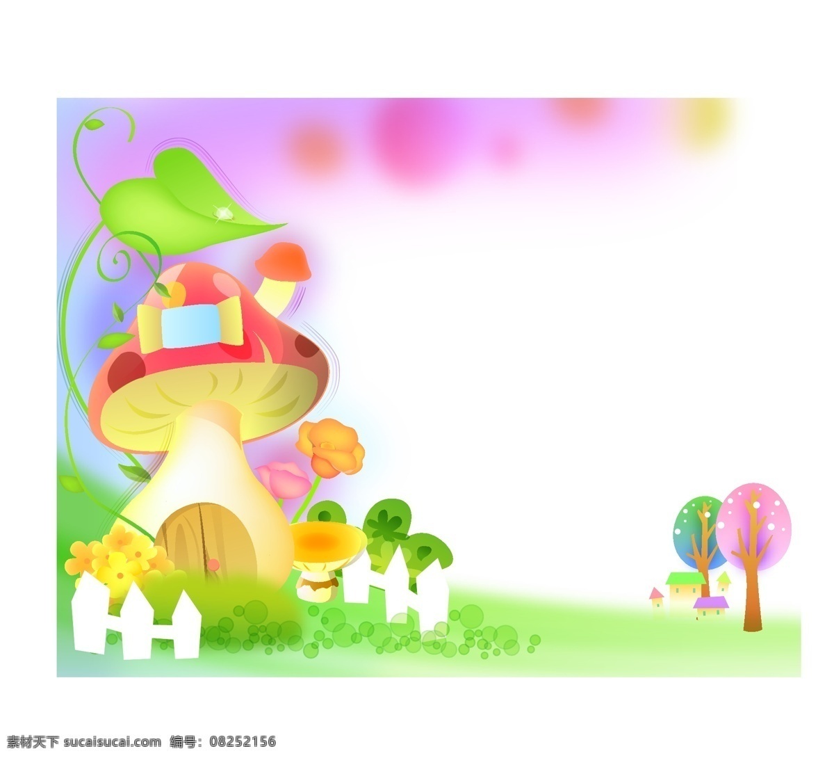 梦幻蘑菇房 蘑菇房 蘑菇 小草 草地 树木 动画 动画背景图 幼儿园图库 幼儿园 设计素材 梦幻 矢量