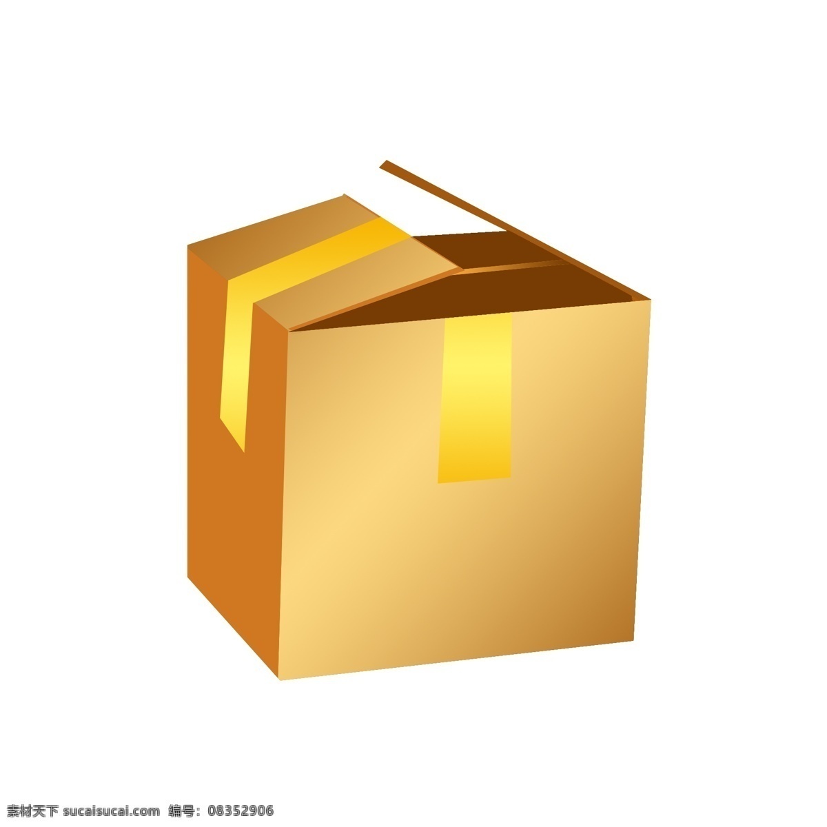 手绘 收纳 纸箱 子 插画 手绘纸箱子 打开 盖子 装 东西 箱子 黄色 打开的纸盒子
