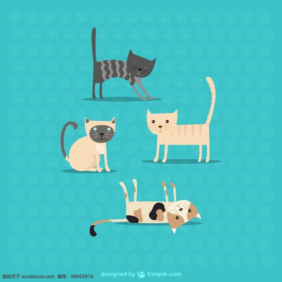 可爱的小猫咪 可爱 卡通 动物 猫咪 青色 天蓝色
