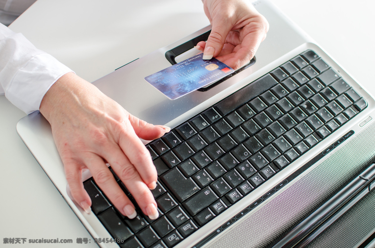 银行卡 键盘 手 笔记本电脑 手势 通讯网络 现代科技