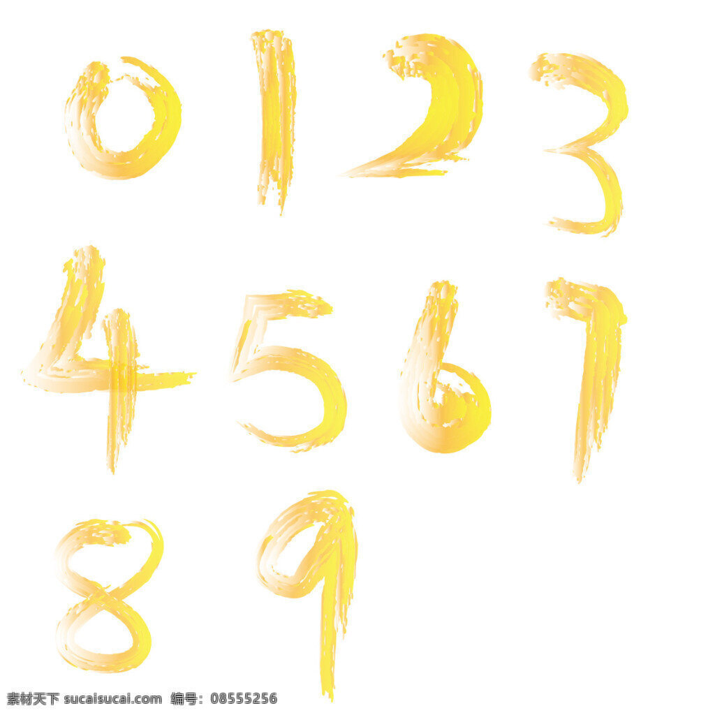 原创数字 彩色 ai矢量图 数字 黄色 笔刷 油彩 水彩 渐变 手绘 白色