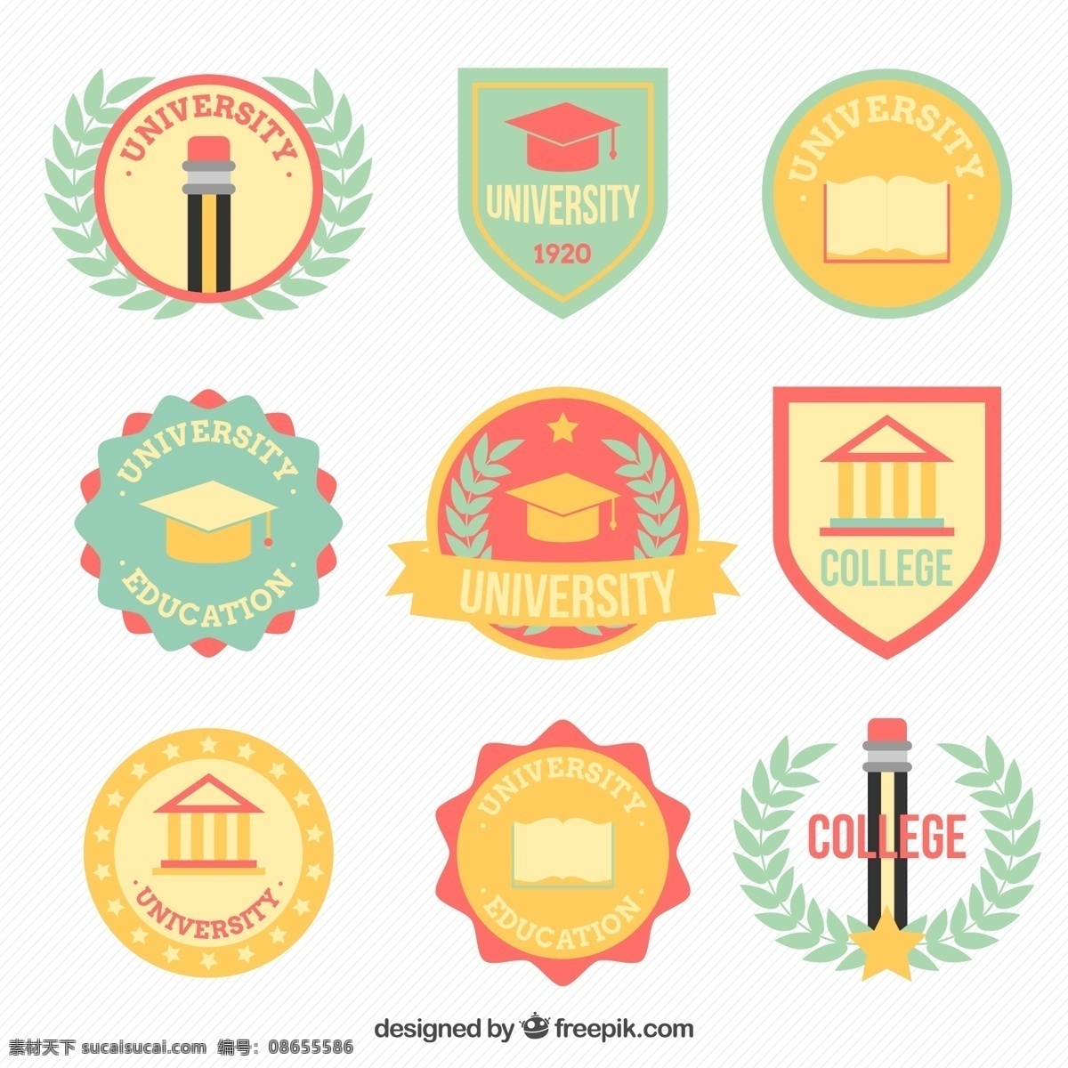彩色 大学 校园 标签 矢量 大学校 图案 标志