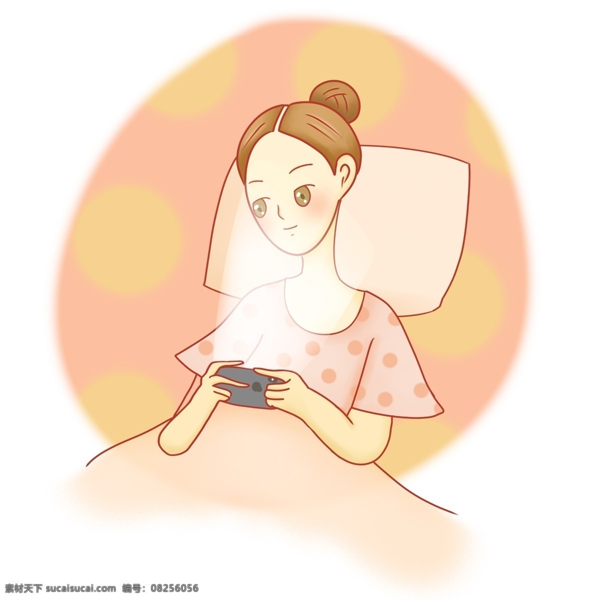 坐 床上 看 视频 女生 看视频 粉色 看电影 追剧 周末 宅女 夜晚 休闲