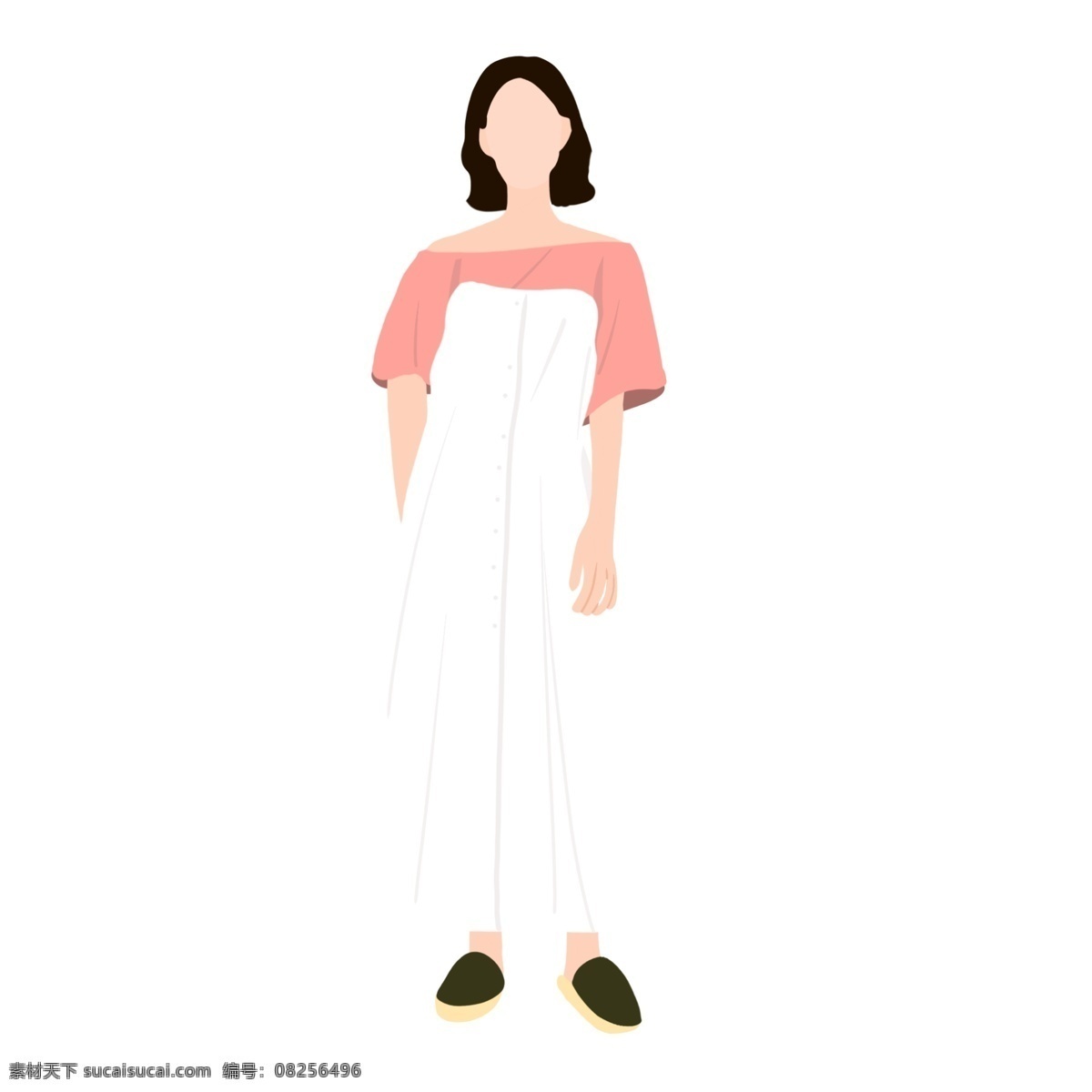 白色 背带 裙 模特 人物 短发