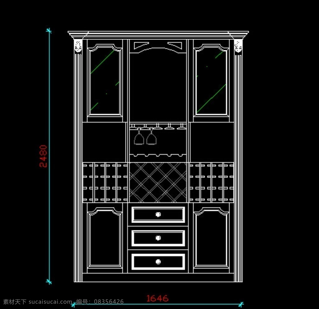 欧式酒柜 欧式 酒柜 简欧 海中玉 尚古雅居 红酒格 cad作品 环境设计 室内设计 dwg