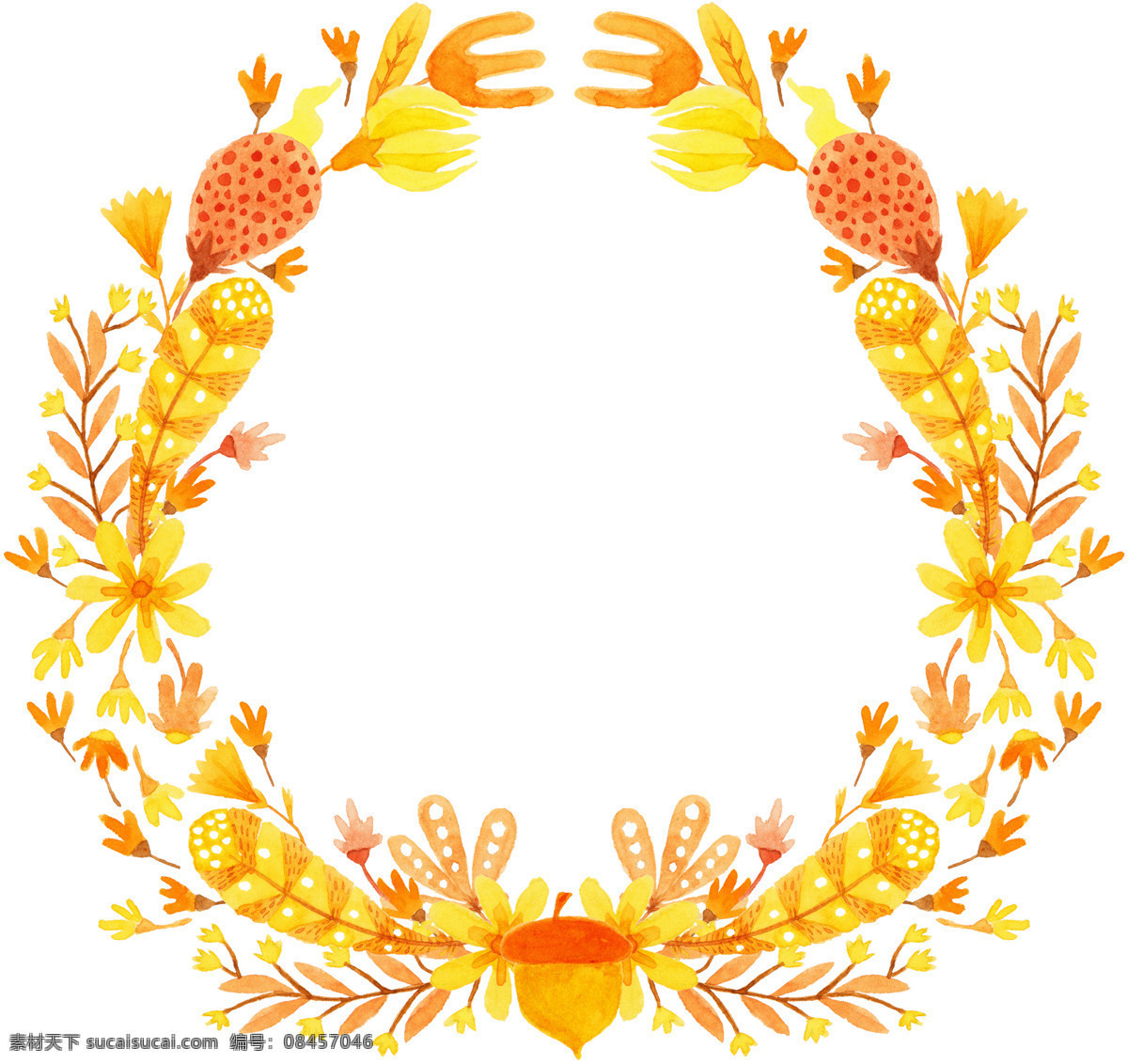 松果 花环 金色 凤凰 红色