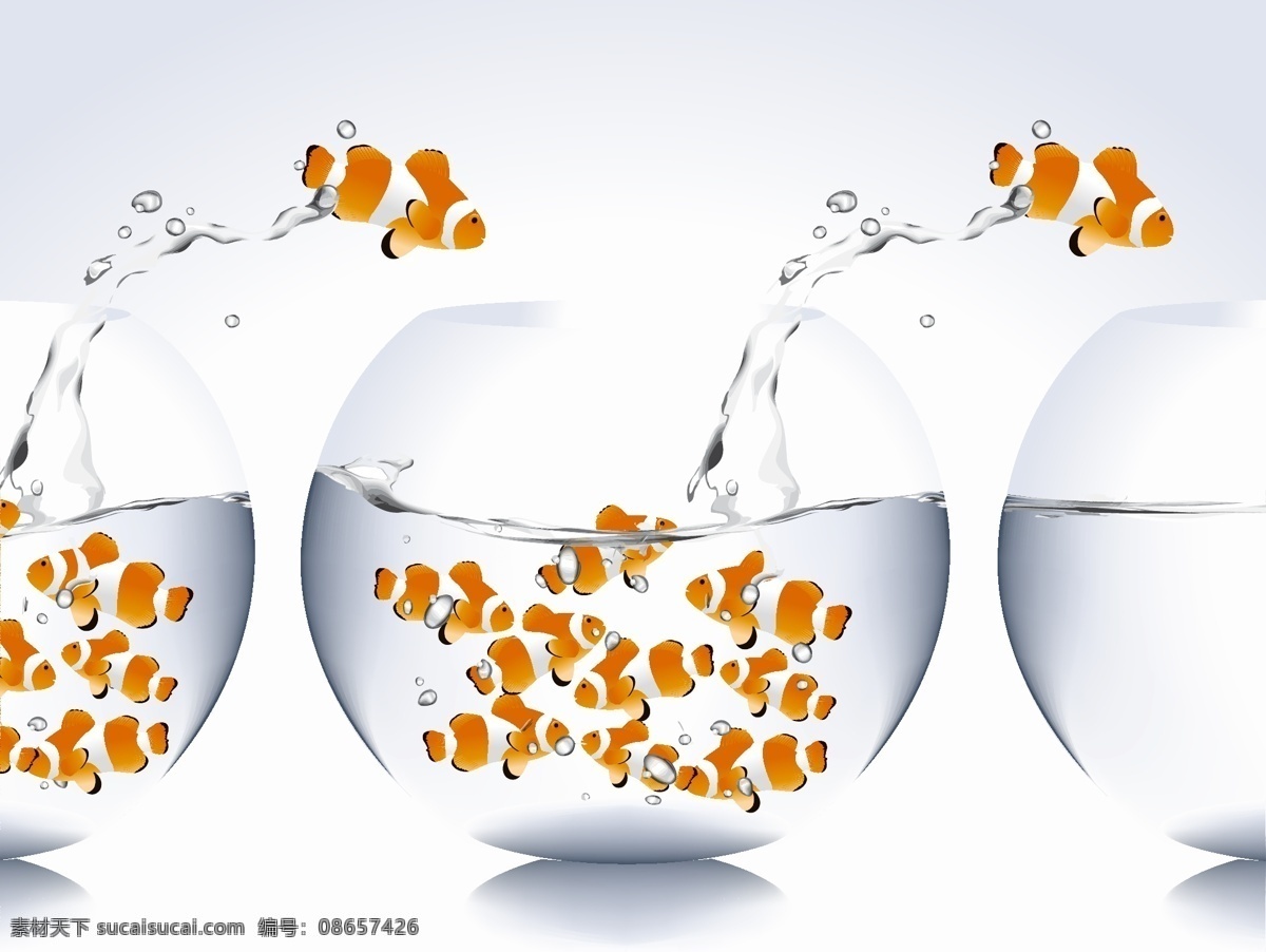 鱼缸 跳动 鱼 矢量图 其他矢量图