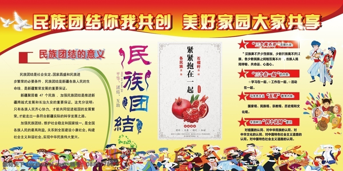 民族团结 团结 展板 民族和谐 墙报 分层