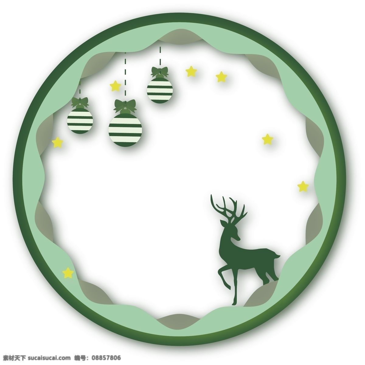 圣诞边框 圣诞节 鹿 绿色 圆形 边框