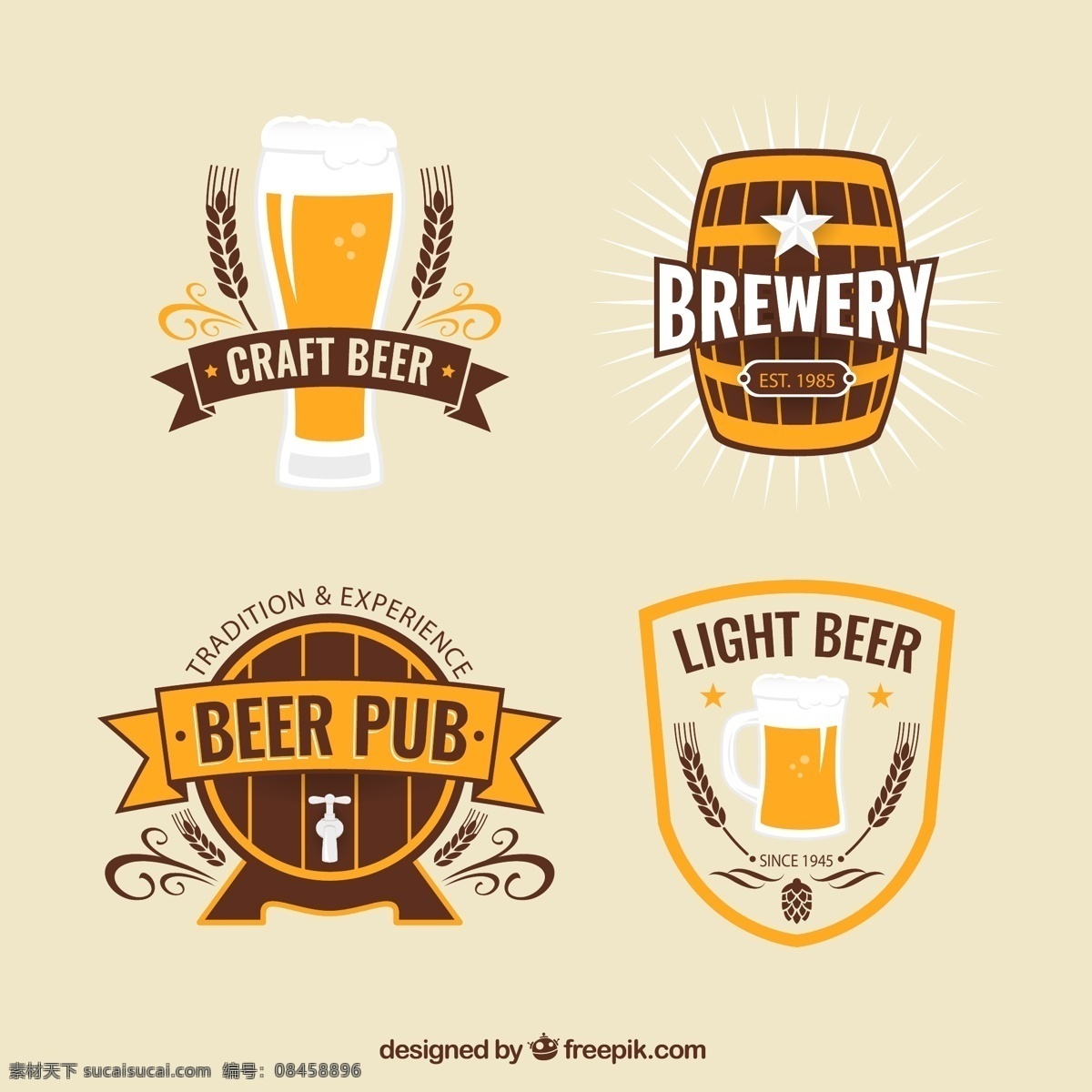 啤酒 元素 标签 矢量 精酿啤酒 大麦 酿酒厂 啤酒吧 淡啤酒 高清图片