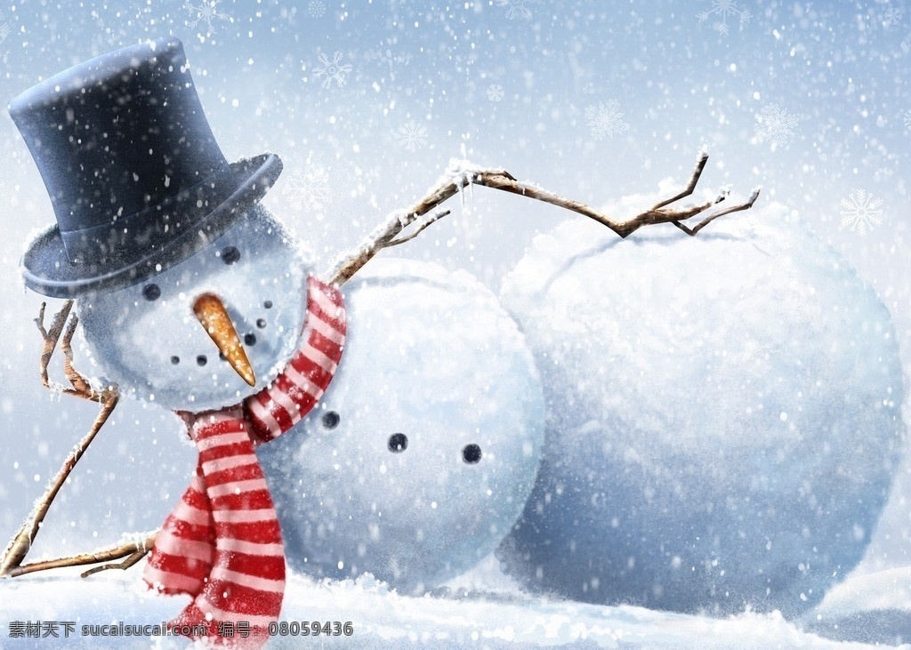 雪人 雪地 雪花 卡通 下雪 雪人素材 动漫动画