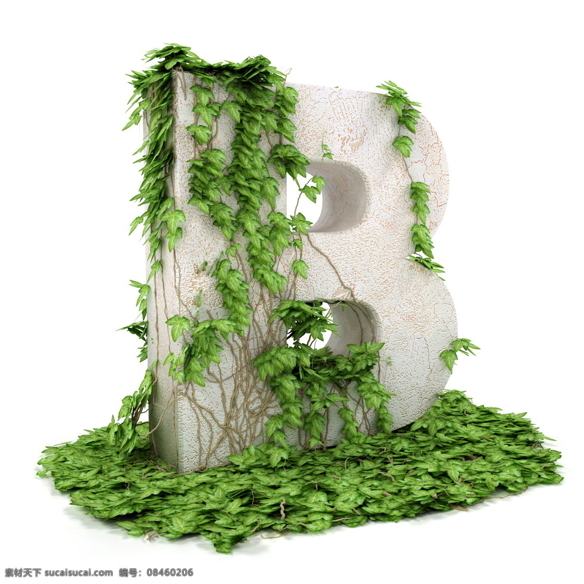 3d 立体 字 b 英文 字母 树叶 叶子 藤蔓 植物 立体字 艺术字 绿色 环保 书画文字 文化艺术 白色