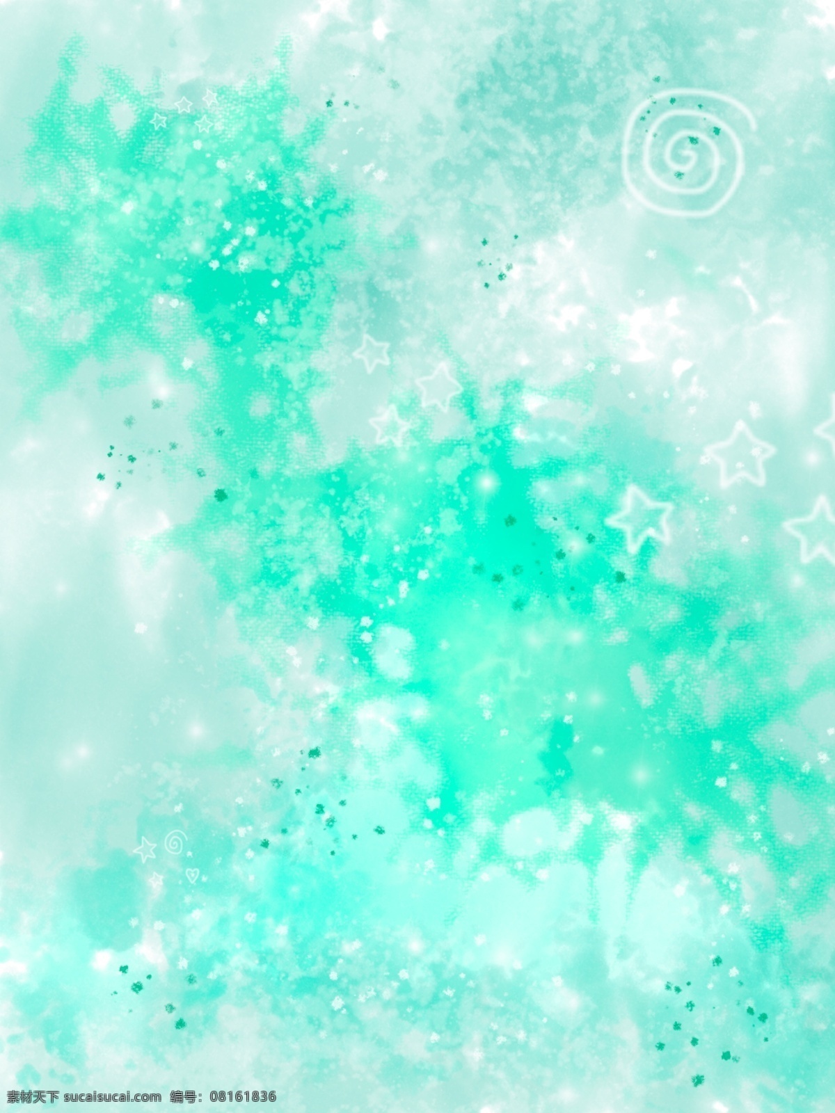 全 原创 手绘 薄荷 绿 涂鸦 简约 小 清新 背景 星星 心形 小清新 薄荷绿 盐渍