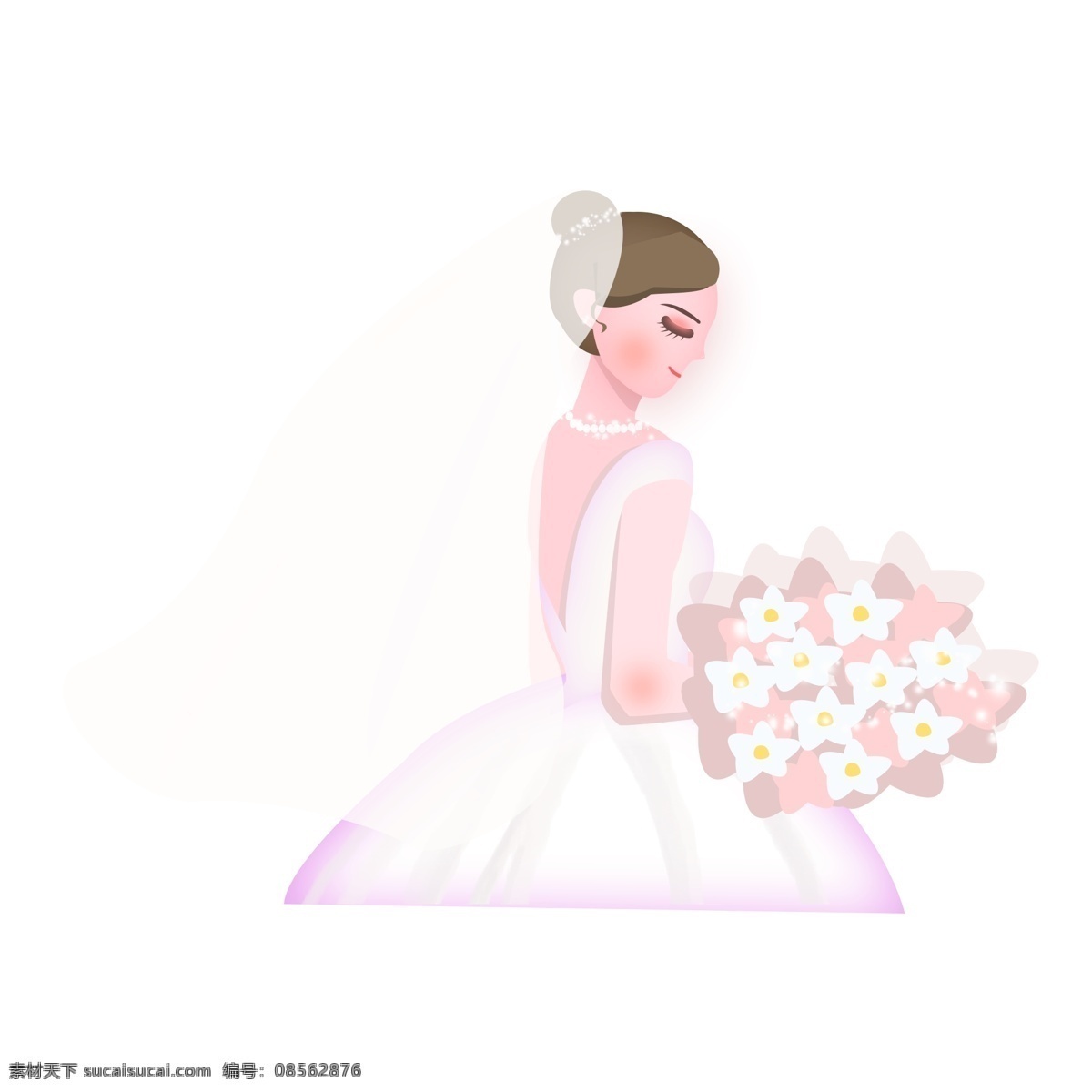 穿 婚纱 美丽 少女 商用 元素 卡通 唯美 清新 人物 手绘 捧花 女生 新娘 婚礼季