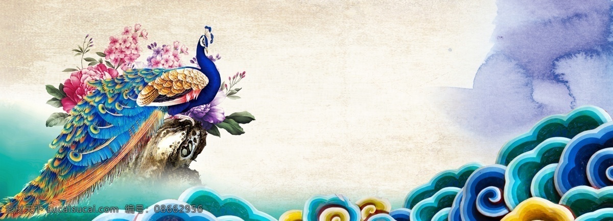 中国 风 孔雀 海报 背景 中国风 蓝色 羽毛 背景素材 卡通背景 牡丹 白色 浅色 古风 花 国画 广告背景 psd背景 背景展板