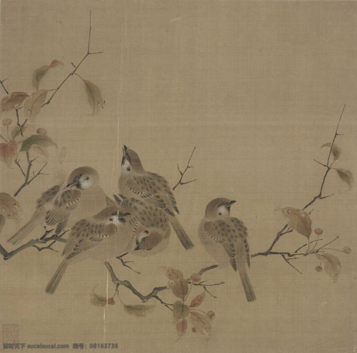宋 佚名 瓦雀栖枝图 故宫博物院藏 最清晰版 古画 国画 小品 宋元小品 文化艺术 绘画书法