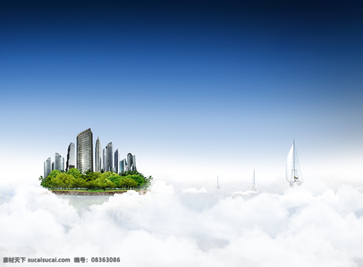 3d 天空 云中 城市 建筑 云海 房地产 都市 云彩 云朵 高楼 大厦 自然风光 自然景观