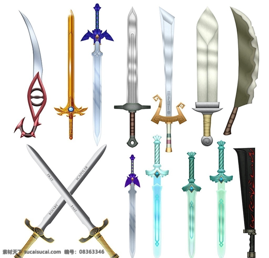 武士剑 骑士剑 魔法剑 游戏素材 动漫素材 刀 兵器武器 分层