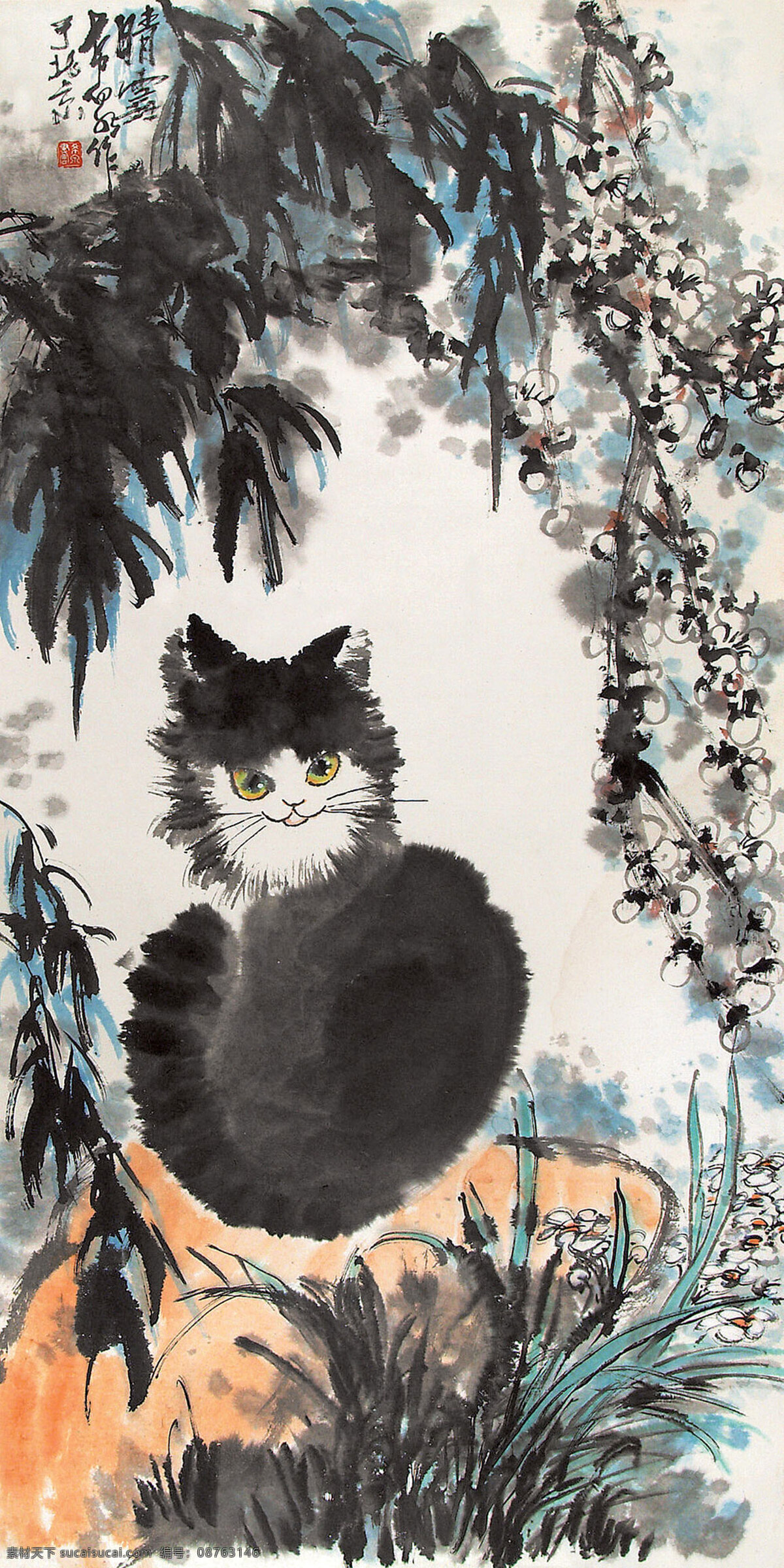 庞 希 泉 现代 国画 猫 梅 大师 寒梅 猫咪 梅花 泼墨 书法 书画 水墨 庞希泉 写意 文化艺术