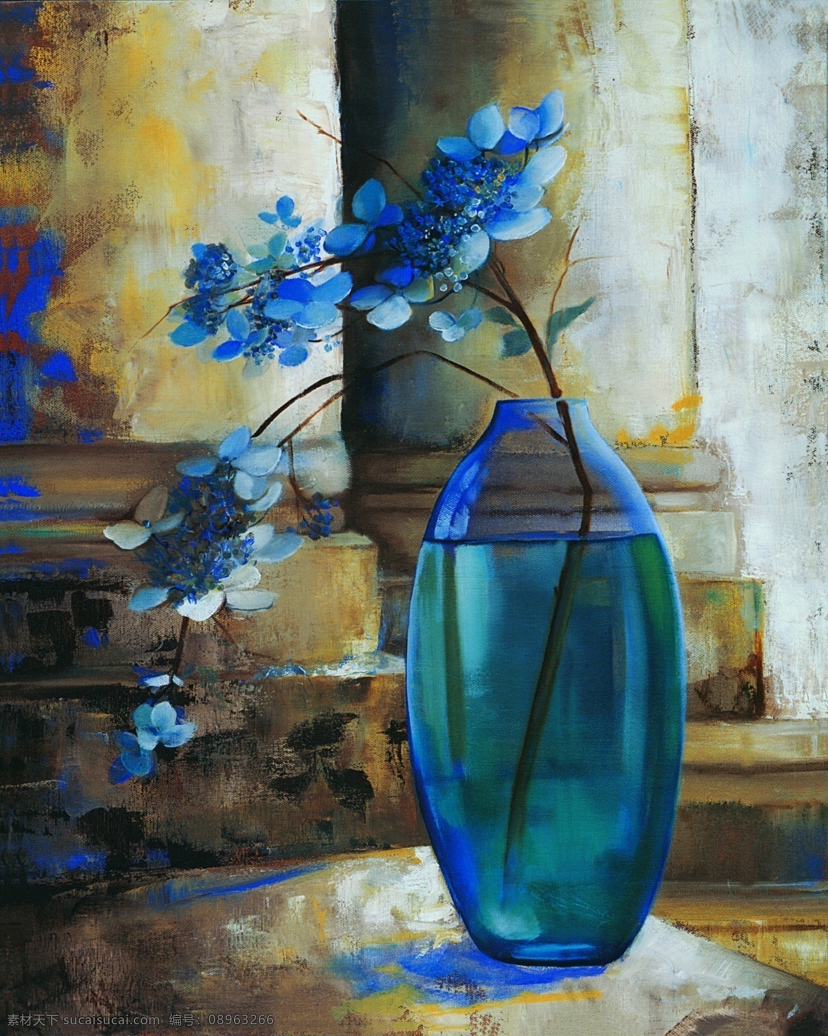 复古 花瓶 装饰画 欧式 没事 玄关 复古花朵 蓝色花朵 陈旧 风格 背景墙 玄关画 挂画 3d设计 3d作品
