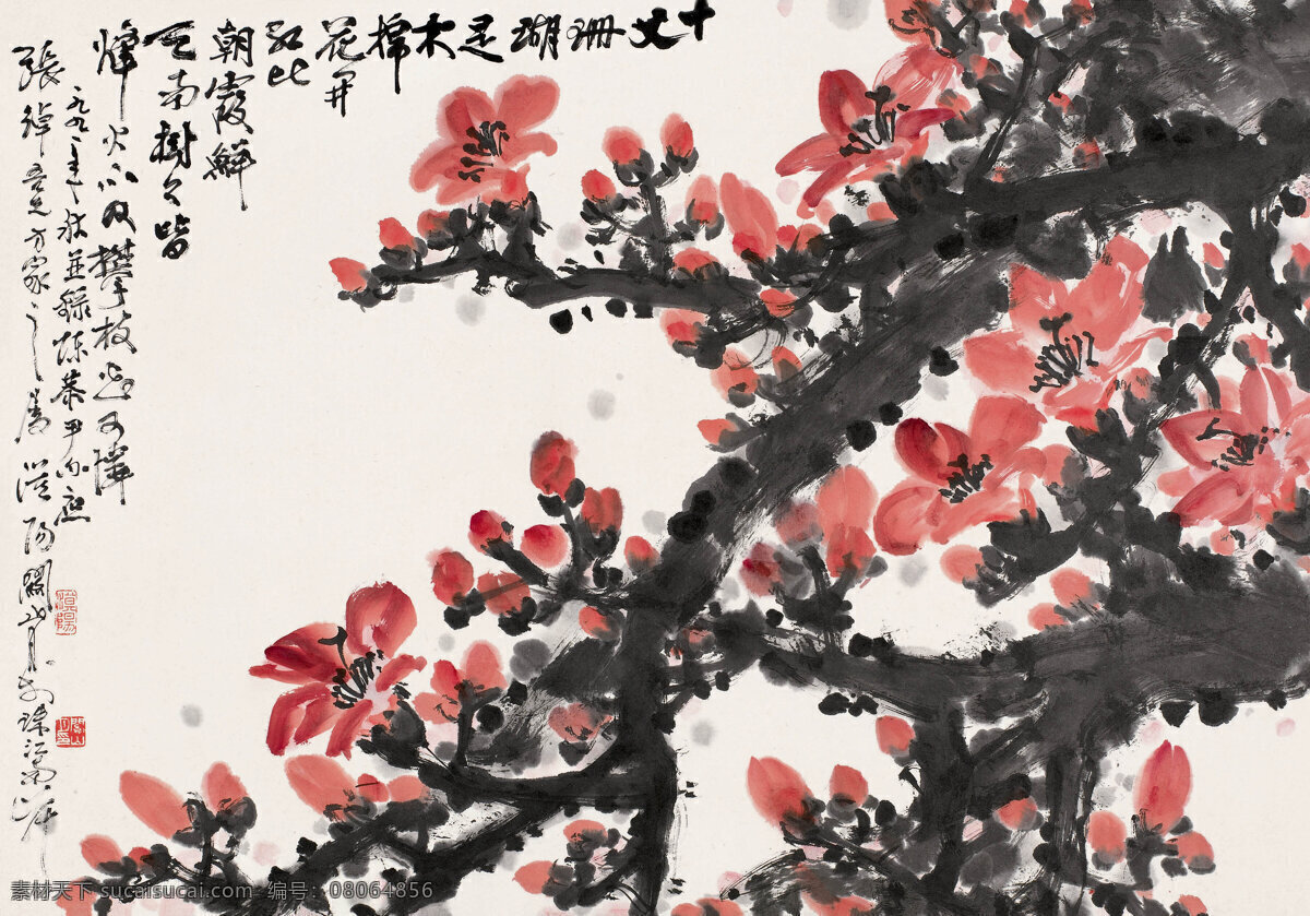 花开 红 朝霞 鲜 刺绣 室内装饰设计 中国画 镜心 写意花卉画 木棉 红棉 英雄树 攀枝花 关山月作品 工艺美术 平面广告 装饰设计 文化艺术
