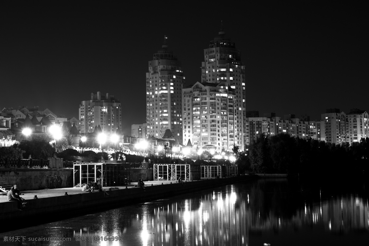 夜景 高楼 上 灯光 城市 夜晚 倒影 建筑物 城市风光 环境家居