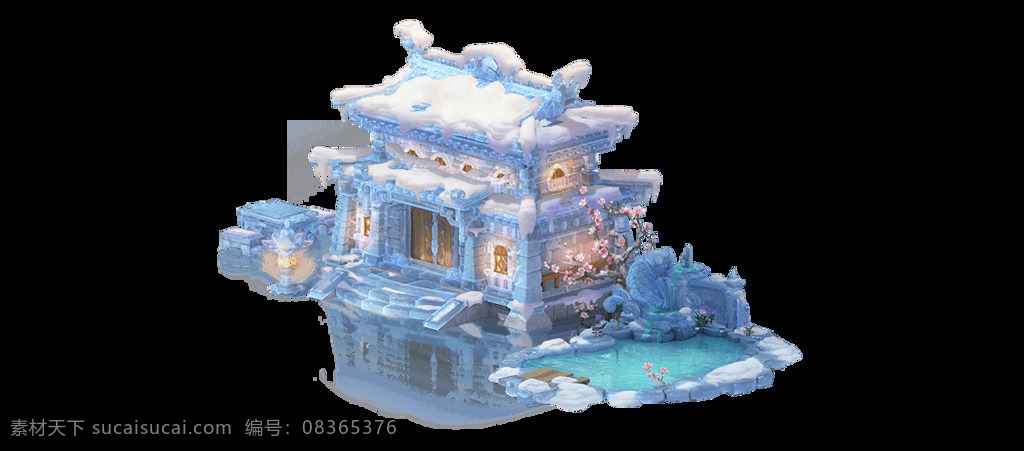 唯美 复古 蓝色 建筑 元素 免扣 模型