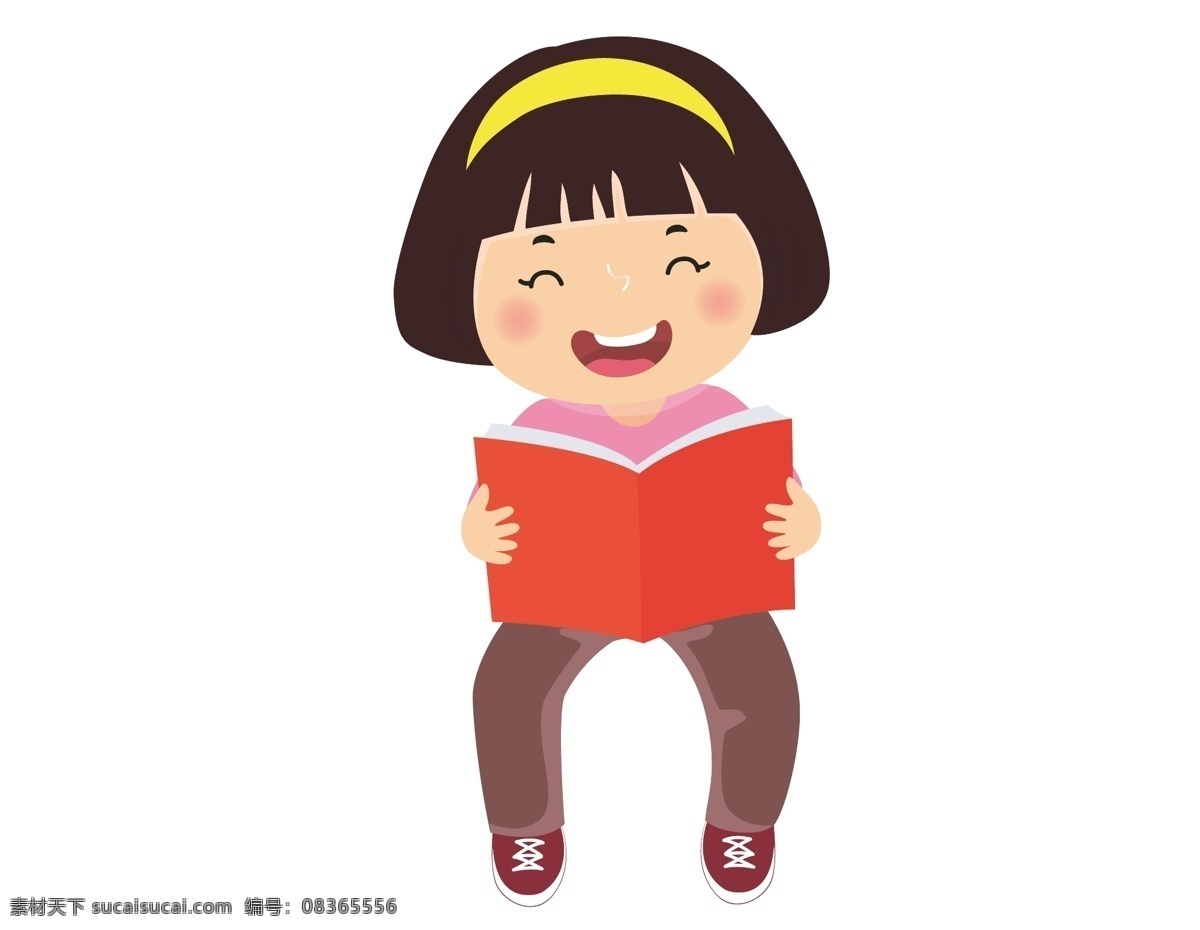 矢量 卡通 小女孩 读书 元素 学习 手绘 ai元素 免扣元素