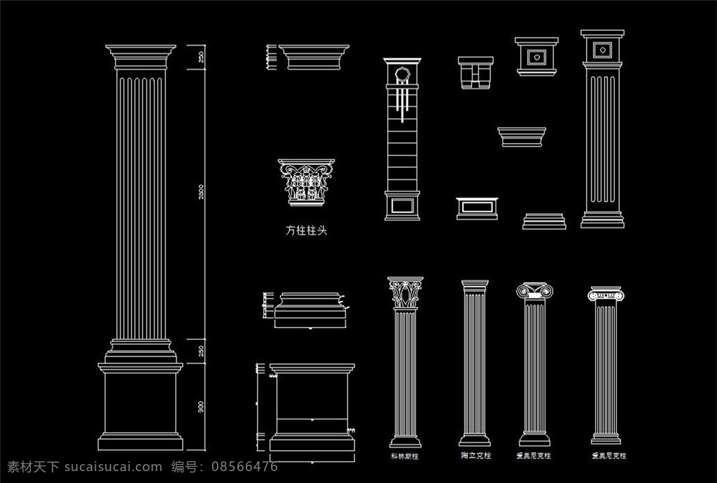 cad设计 cad图形 线条 装修 装潢 图例 罗马柱 欧式 3d设计 dwg