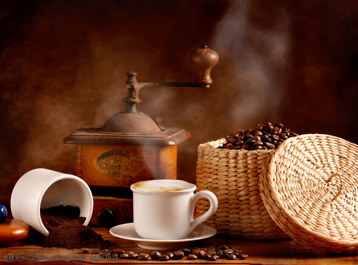 咖啡豆 咖啡 研磨 器 竹框 咖啡杯 咖啡研磨器 热气 咖啡图片 餐饮美食