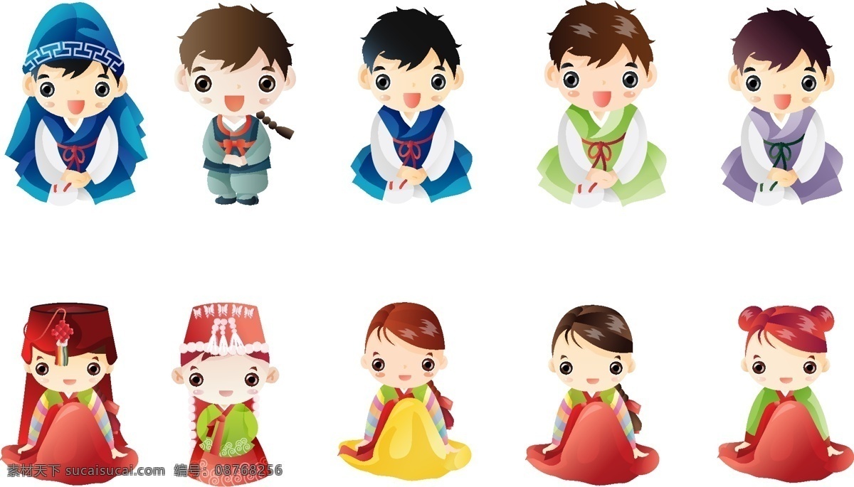 韩国 风格 卡通 娃娃 矢量图 绺窨尥奘噶客 矢量人物