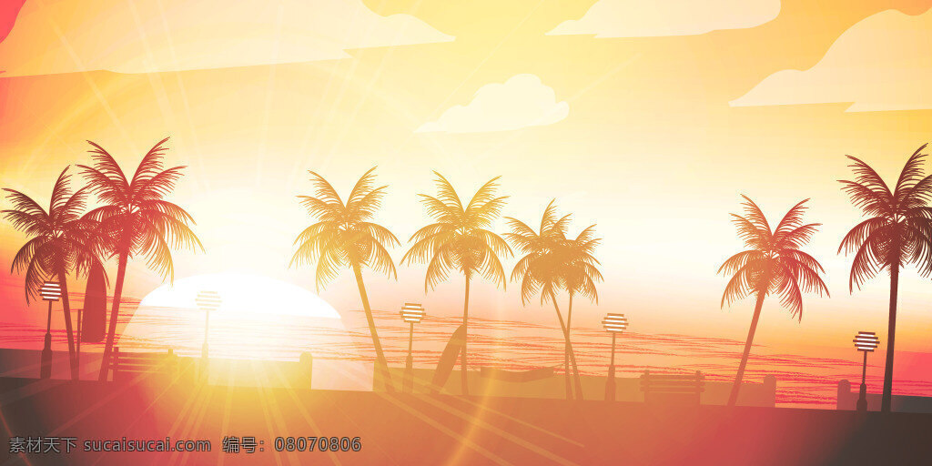 矢量 夏季 梦幻 椰树 海报 背景 风光 风景背景 景观 旅行 旅游 旅游广告 旅游宣传 夏天 阳光 椰树背景