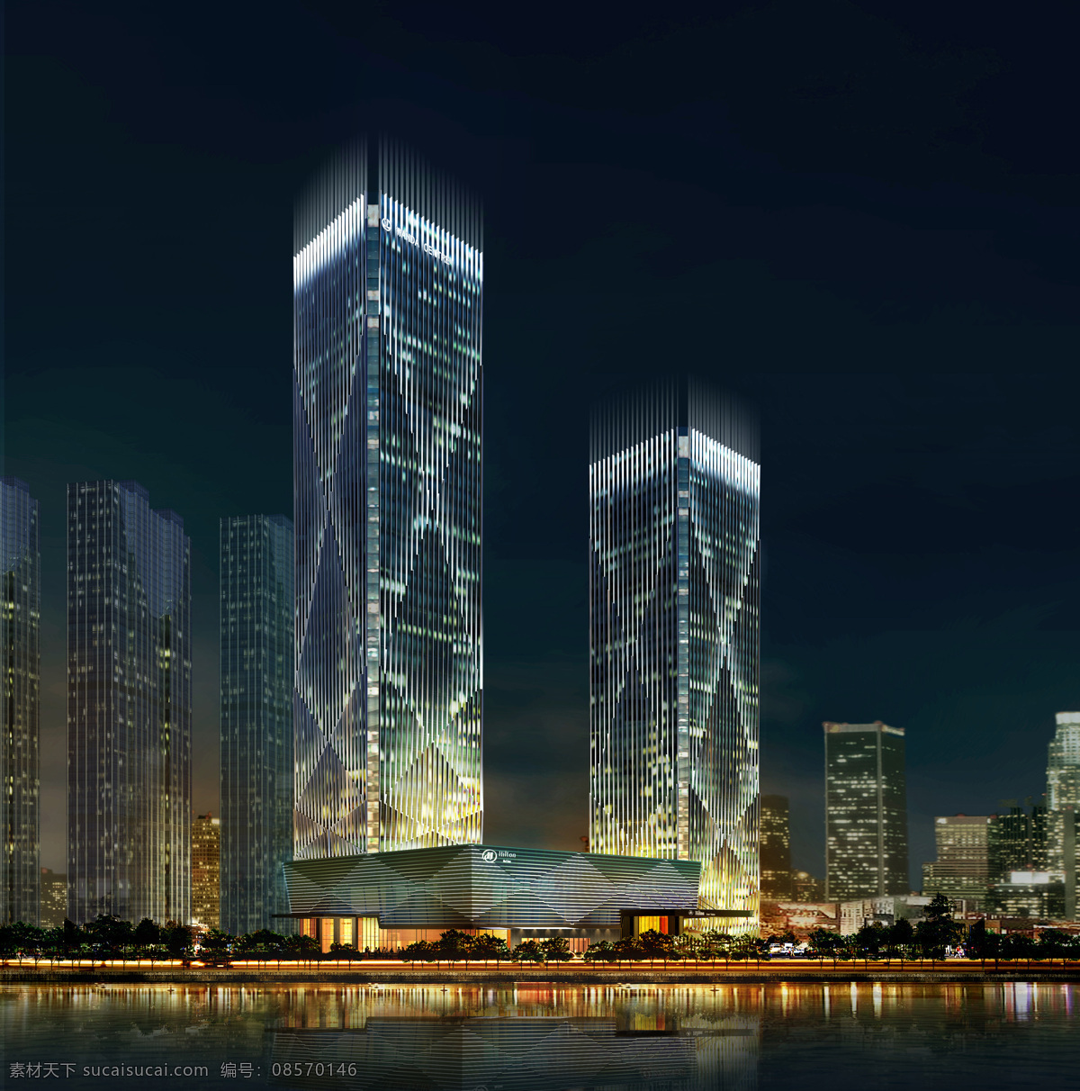 大连万达 希尔顿酒店 城市 大连 环境设计 建筑设计 街景 万达 效果图 辽宁 家居装饰素材
