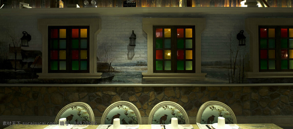 复古 室内 餐厅 背景 墙 装修 效果图 室内设计 装修设计 环境设计 高清 背景墙