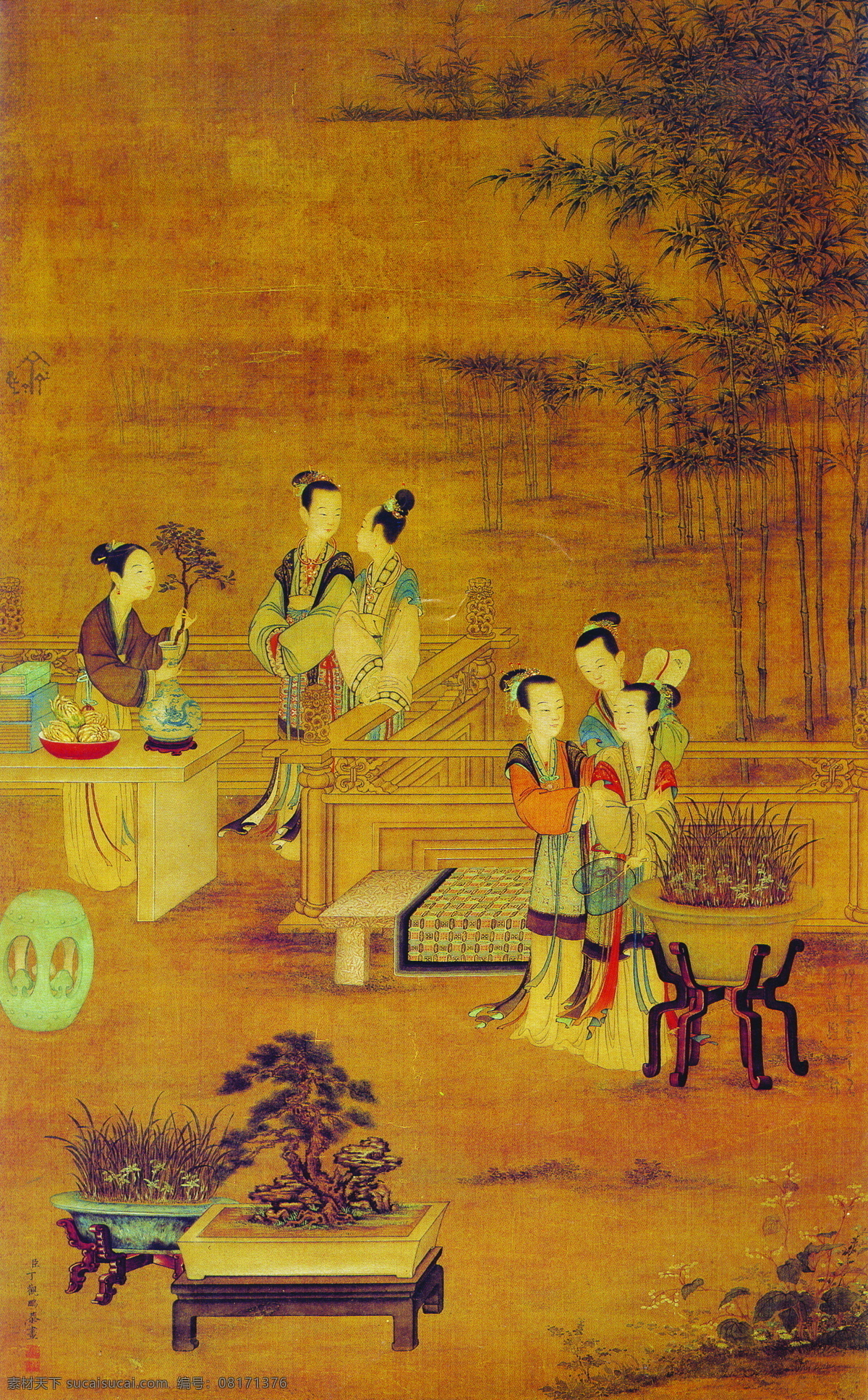 人物名画 中国 古典 藏画 中国古典藏画 设计素材 古典藏画 书画美术 棕色