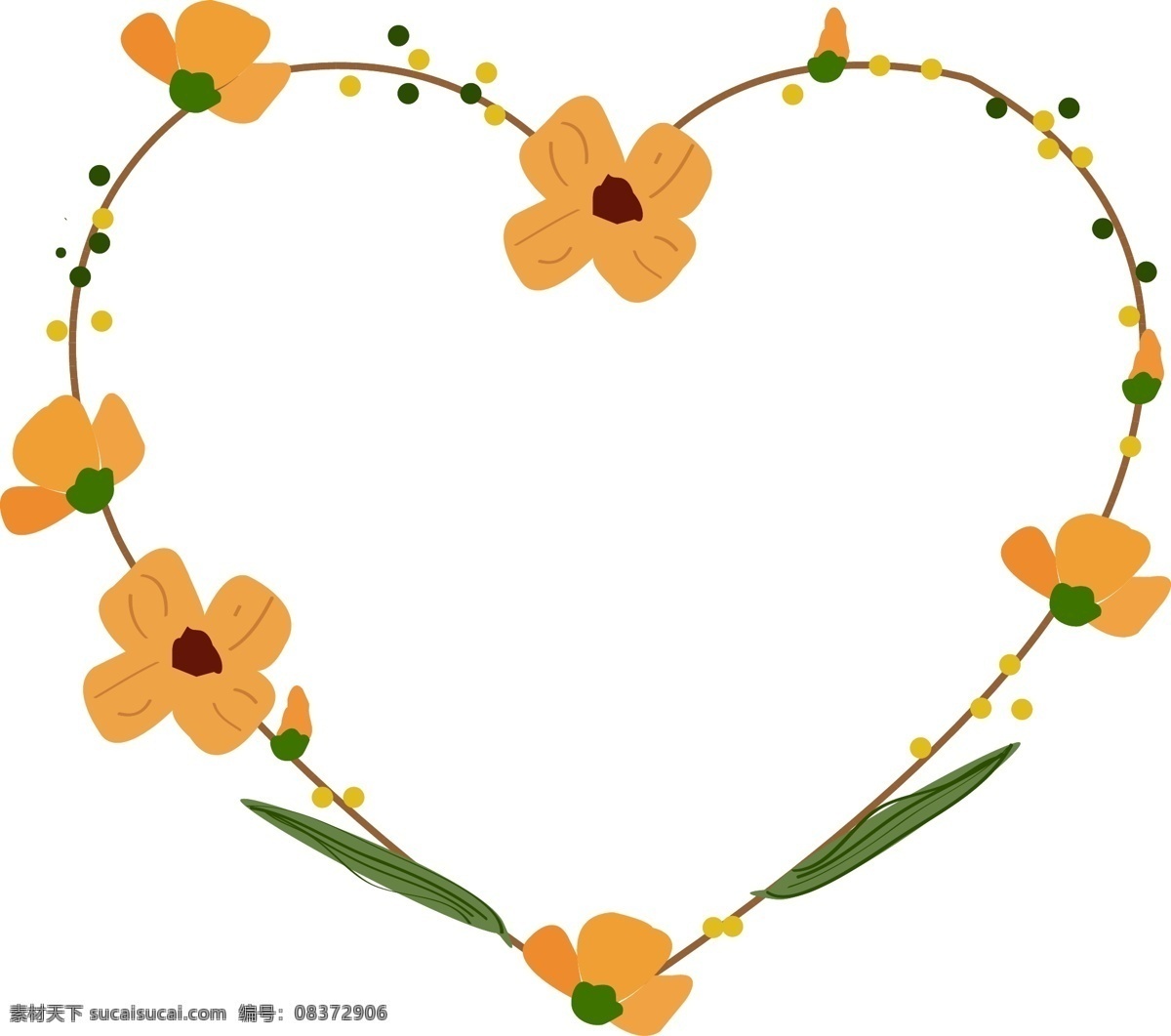 爱心 黄花 花枝 边框