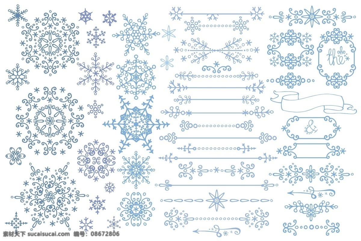 蓝色 雪 花纹 花边 边框 冬季 矢量图 雪花 装饰