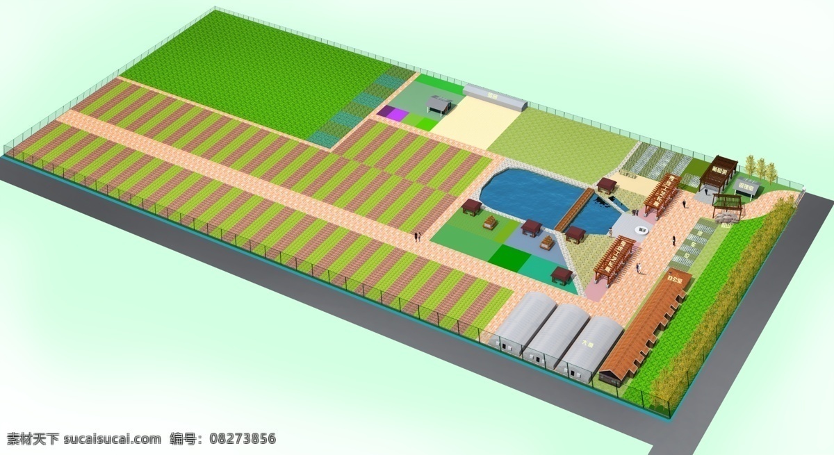 种植 农场 规划 鸟瞰图 植物 花架 水景 白色