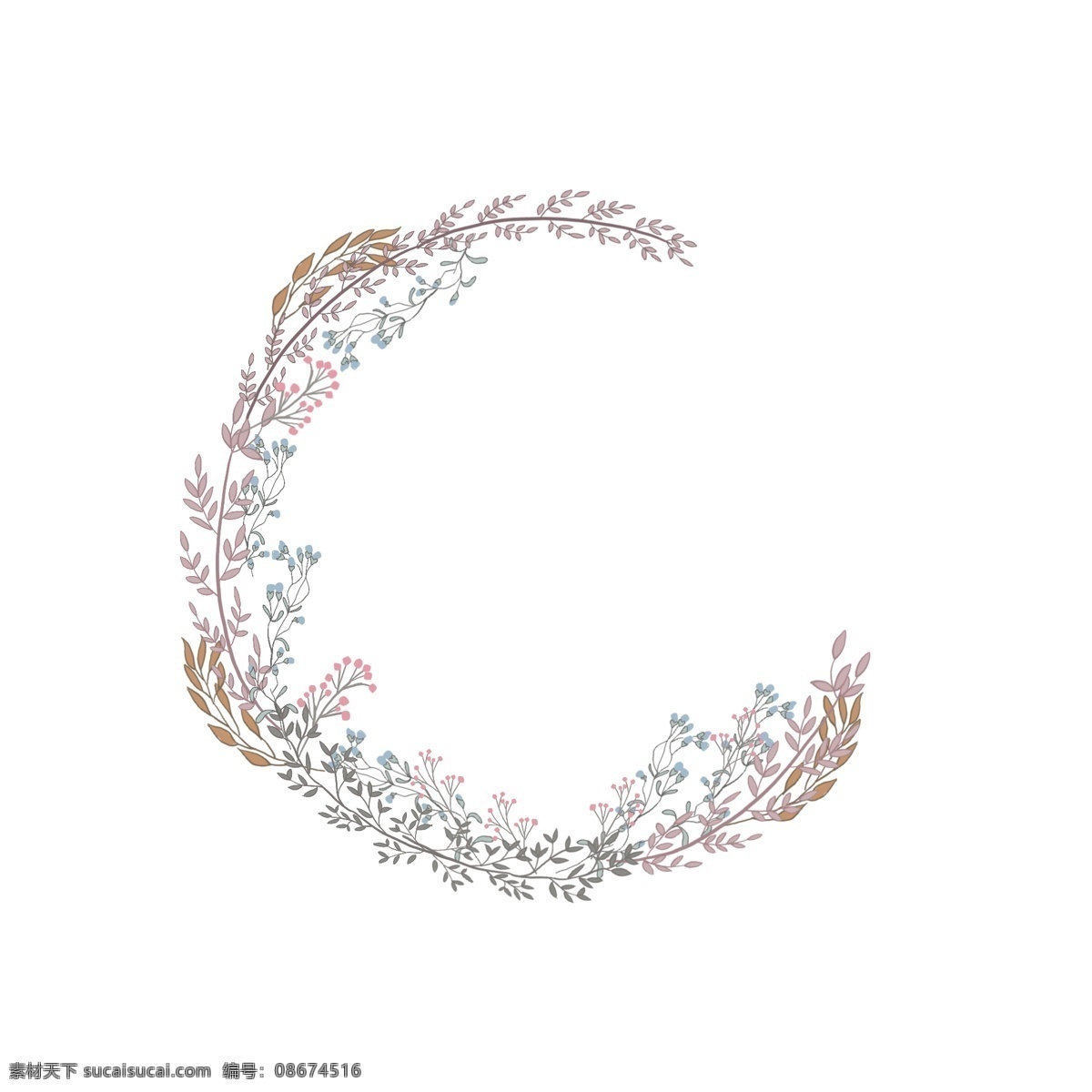 手绘 粉色 少女 森 系 花环 森系 小清新