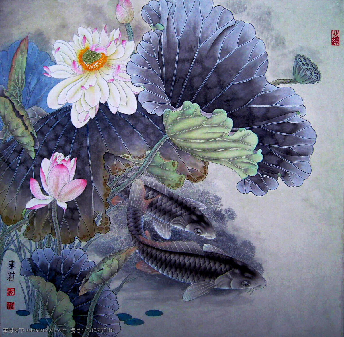 彩墨画 国画艺术 荷花 荷花画 花卉 绘画 绘画书法 鲤鱼 莲 年 有余 设计素材 模板下载 莲年有余 美术 中国画 工笔重彩画 荷池 书法 印章 国画集42 文化艺术 装饰素材 雕刻 图案