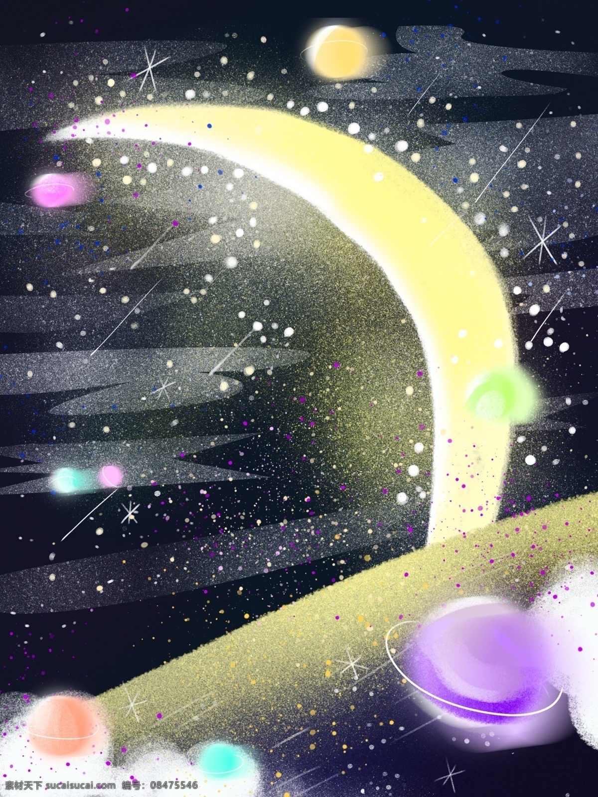 浪漫 涂鸦 星空 背景 月亮 卡通 彩色 创意 装饰 设计背景 海报背景 简约 图案