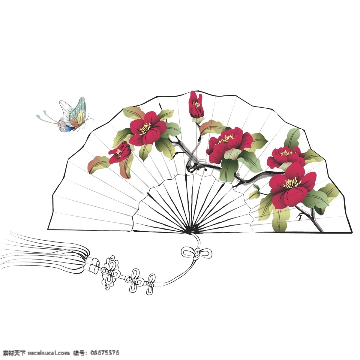 印花 矢量图 服装图案 色彩 扇子 水墨画 印花矢量图 黑白色 面料图库 服装设计 图案花型