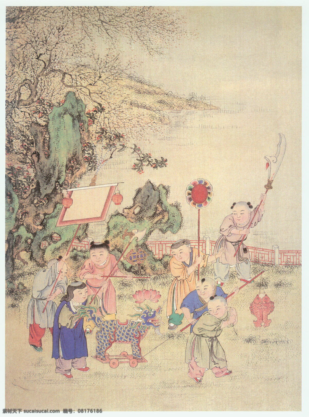 百子团圆图 清 焦秉贞 麒麟 莲花 古画 古代绘画 国画 中国古画 书画 中国文化 国宝 山水画 诗画 中国古代绘画 绘画书法 文化艺术