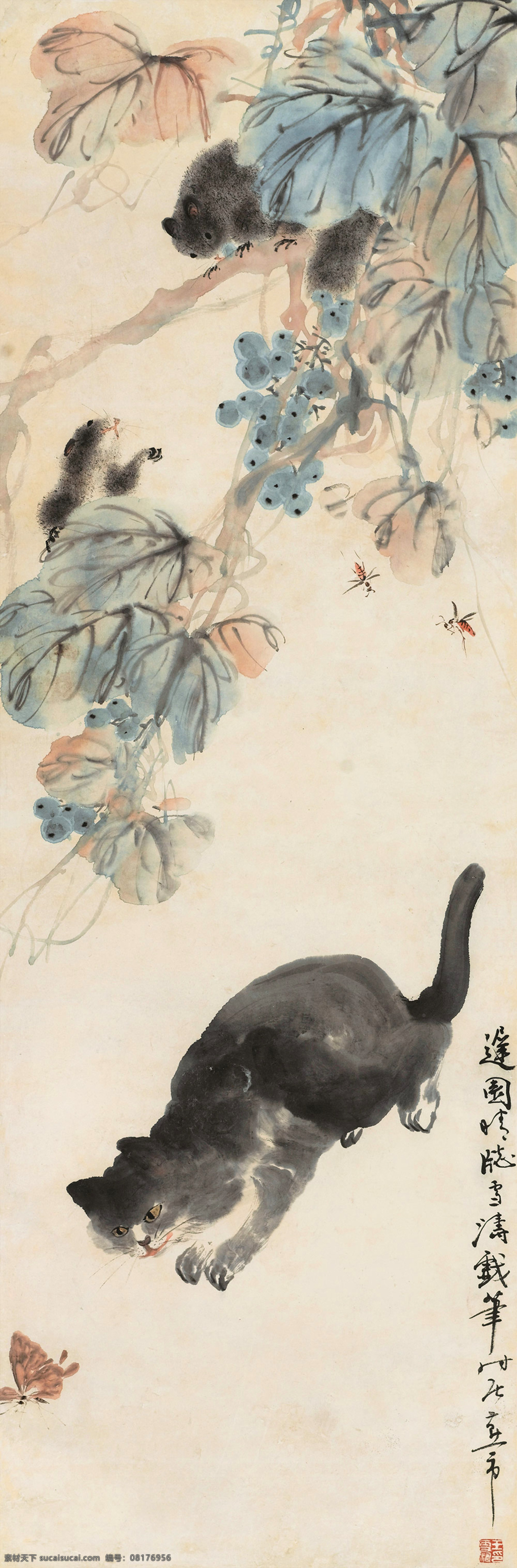 国画 绘画书法 猫 水墨画 庭院 文化艺术 小猫 园中 趣 设计素材 模板下载 园中趣 王雪涛 小鸟 写意 中国画