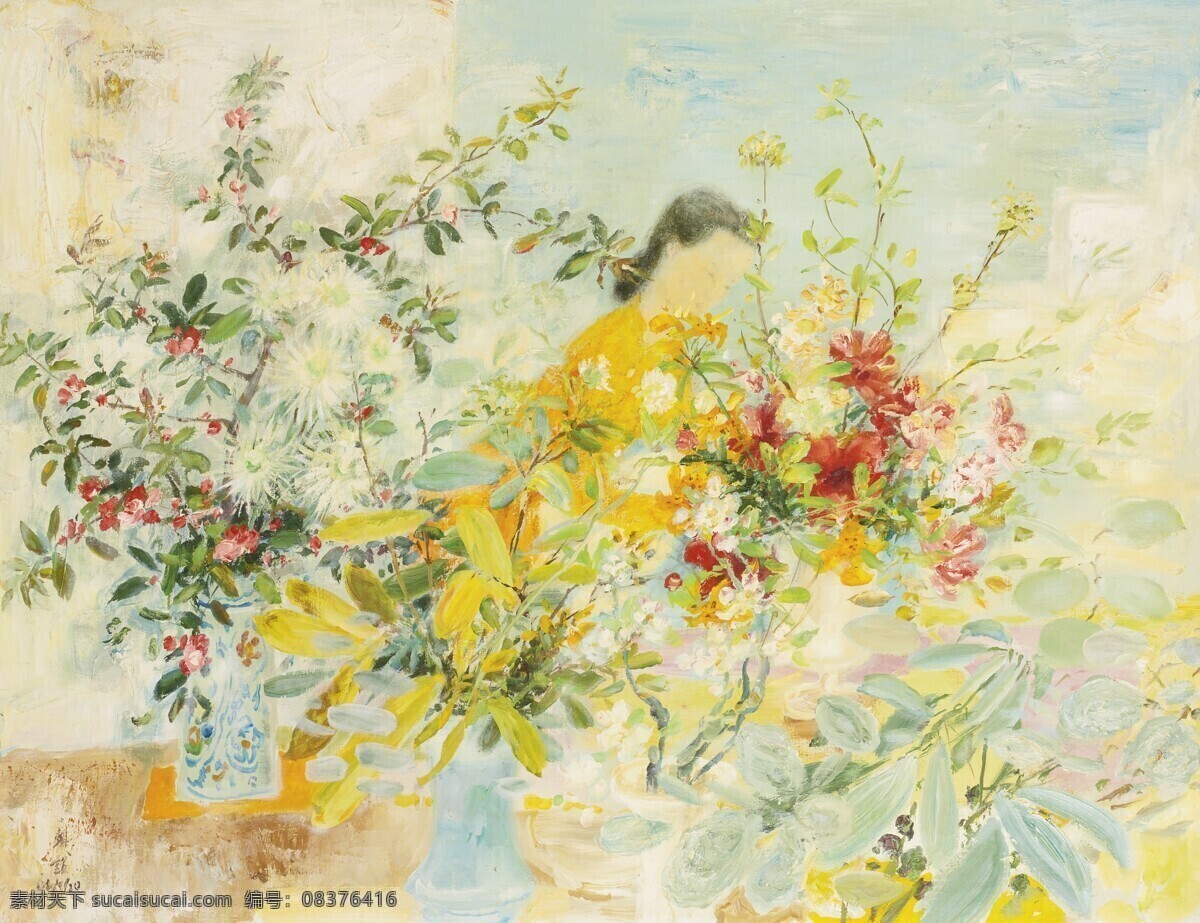 插花 绘画书法 女士 文化艺术 鲜花 油画 人 花朵 设计素材 模板下载 人与花朵 混搭 新印象画派 20世纪油画