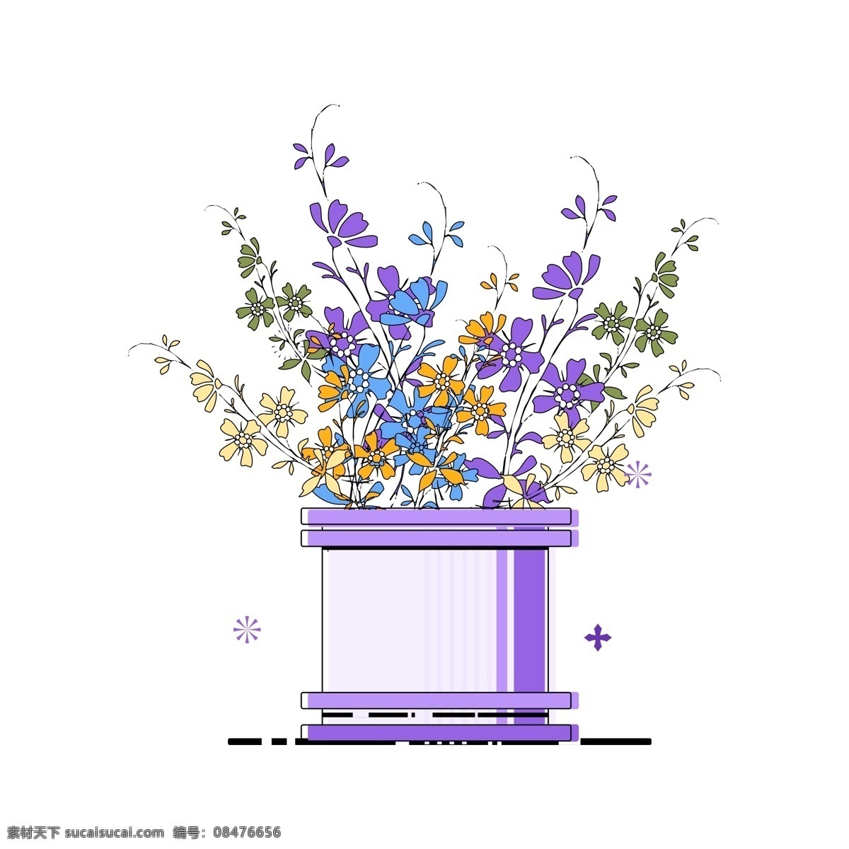 手绘 花卉 盆栽 元素 小清新 装饰 插画 花