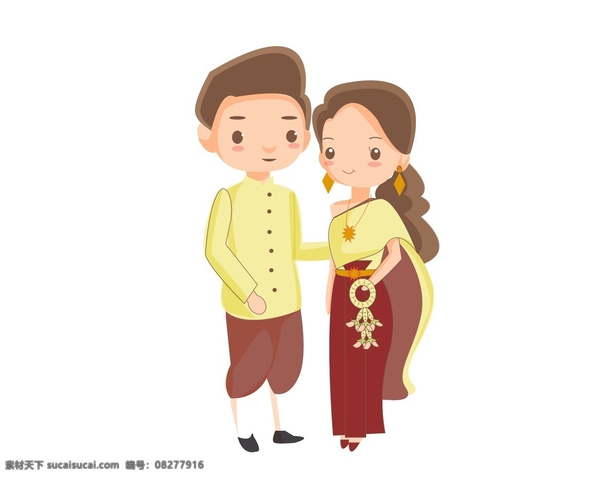 卡通 傣族 结婚 服 元素 小清新 喜庆 服饰 民族风 手绘 傣族服 结婚礼服 ai元素 矢量元素