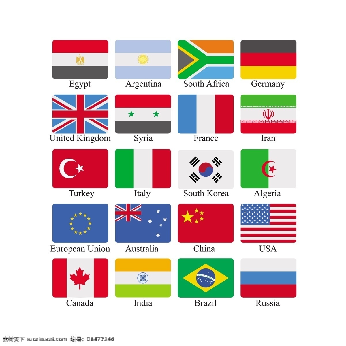 矢量国旗素材 国旗 韩国 美国 德国 加拿大 中国 巴西 英国 越南 葡萄牙 白色