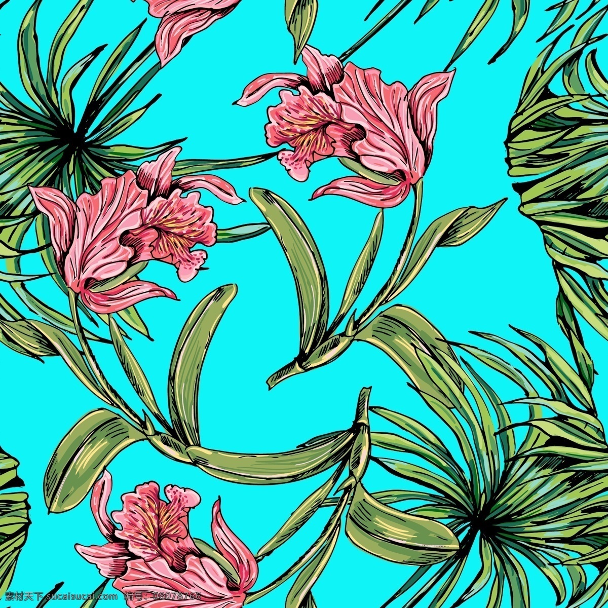 手绘 时尚 文艺 花朵 纹理 背景 花卉 叶子 植物