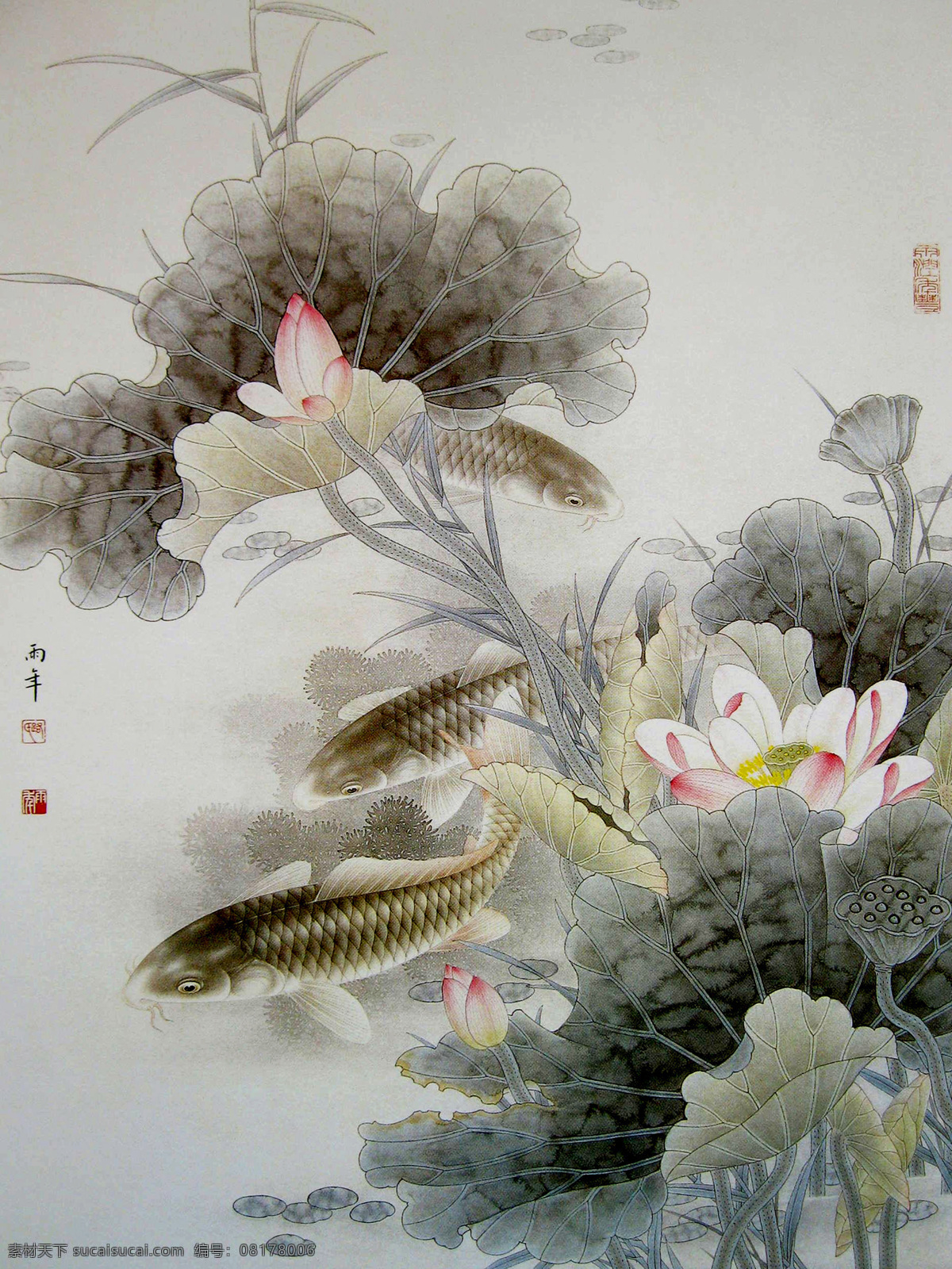 晚夏风来 美术 绘画 中国画 水墨画 工笔画 荷塘 荷花 鲤鱼 书法 印章 国画艺术 国画集52 绘画书法 文化艺术